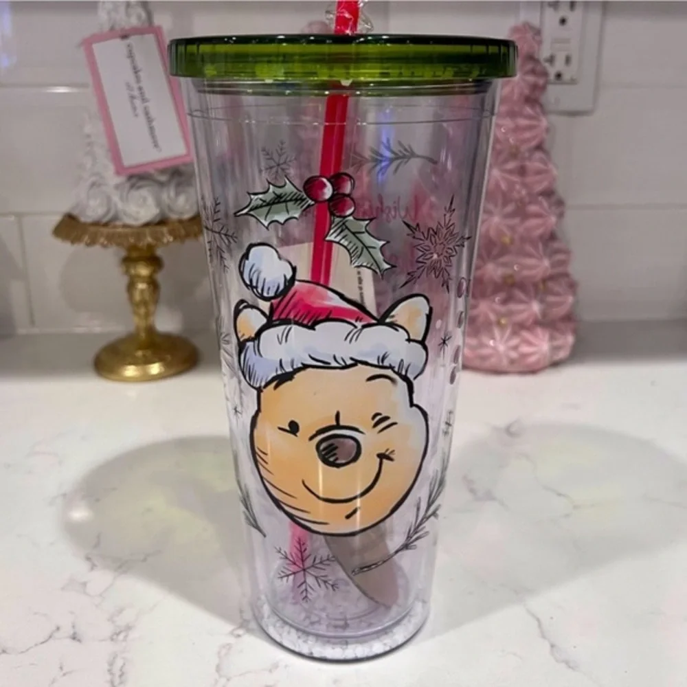 Disney Winnie The Pooh Christmas Holiday Tumbler with Straw